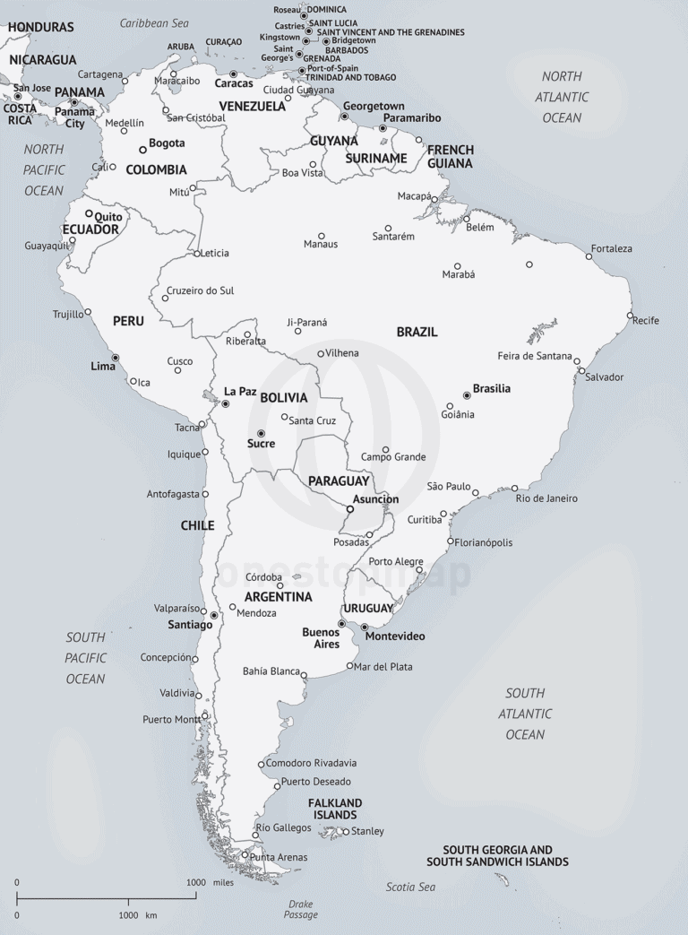 Map of South America in Minimalist style
