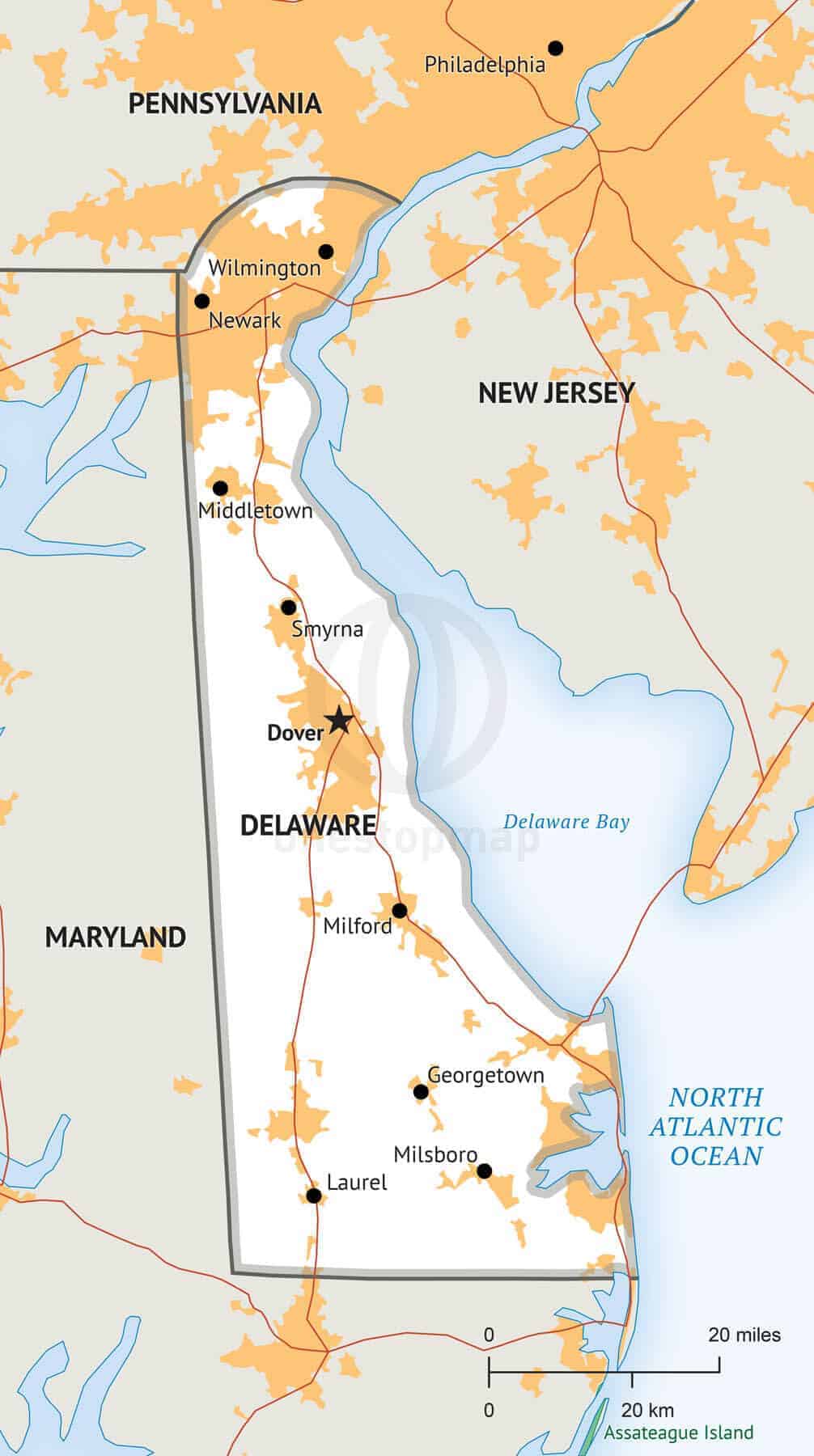 Stock Vector Map of Delaware | One Stop Map