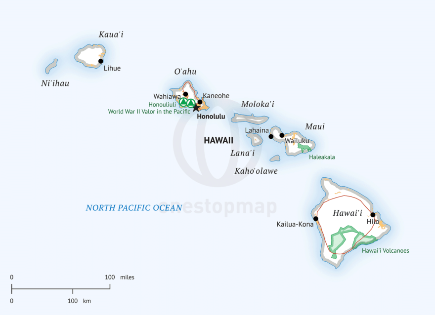Hawaii Map, Defined Plus style