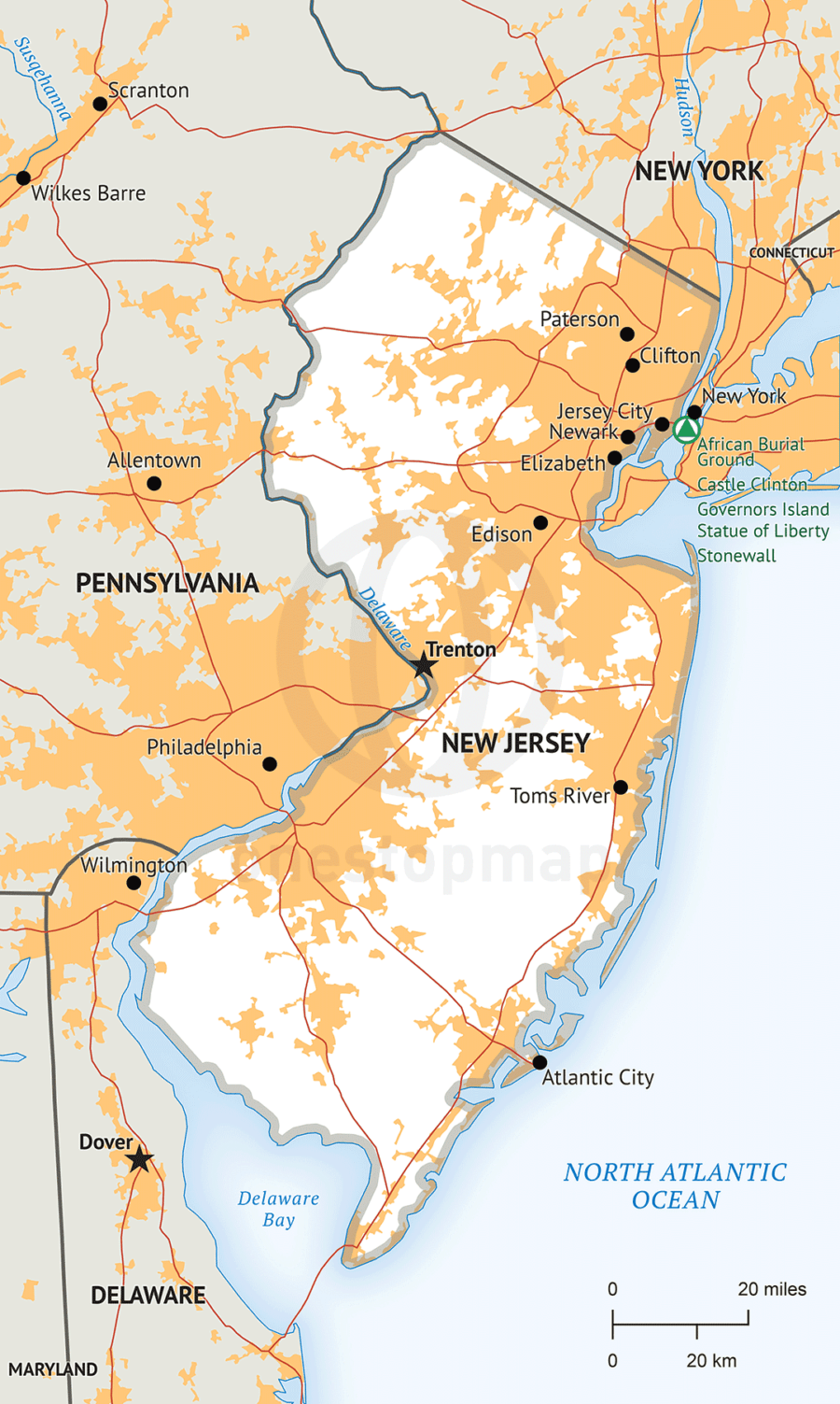Vector Map of New Jersey political | One Stop Map