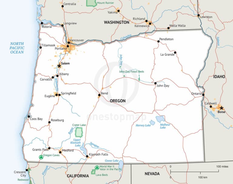 Oregon Map, Defined Plus style