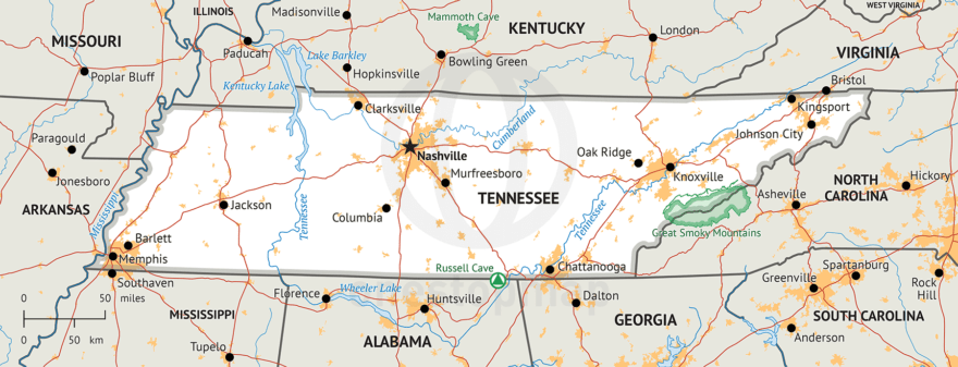 Stock vector map of Tennessee