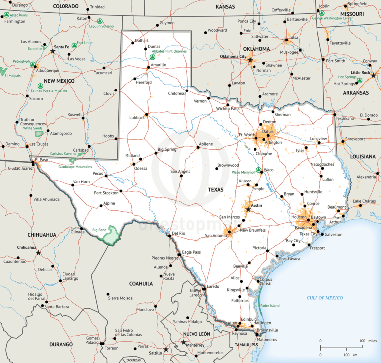Stock vector map of Texas