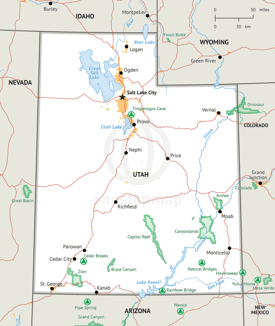 Utah Map, Defined Plus style