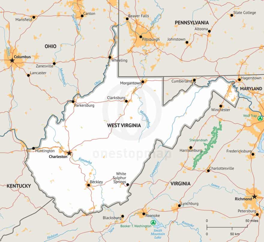 Stock vector map of West Virginia
