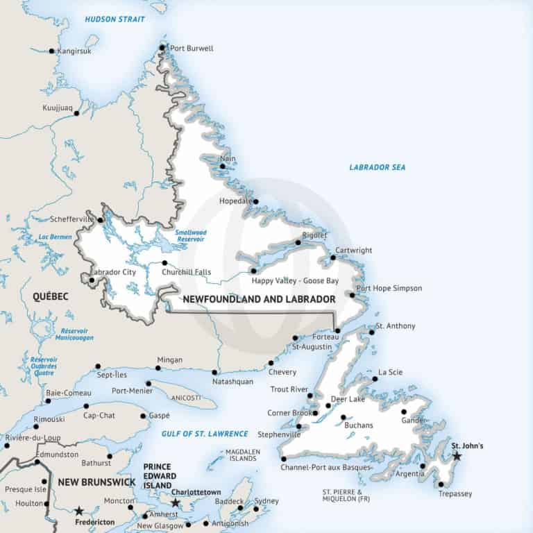 Stock vector map of Newfoundland and Labrador