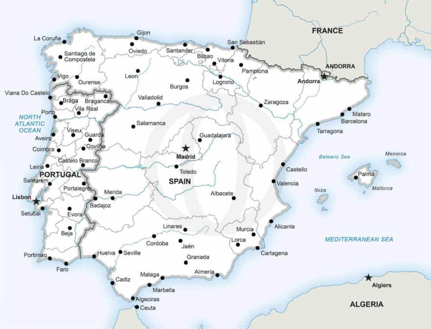 Stock vector map of the Iberian Peninsula