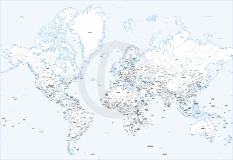 High detail Mercator world mapq