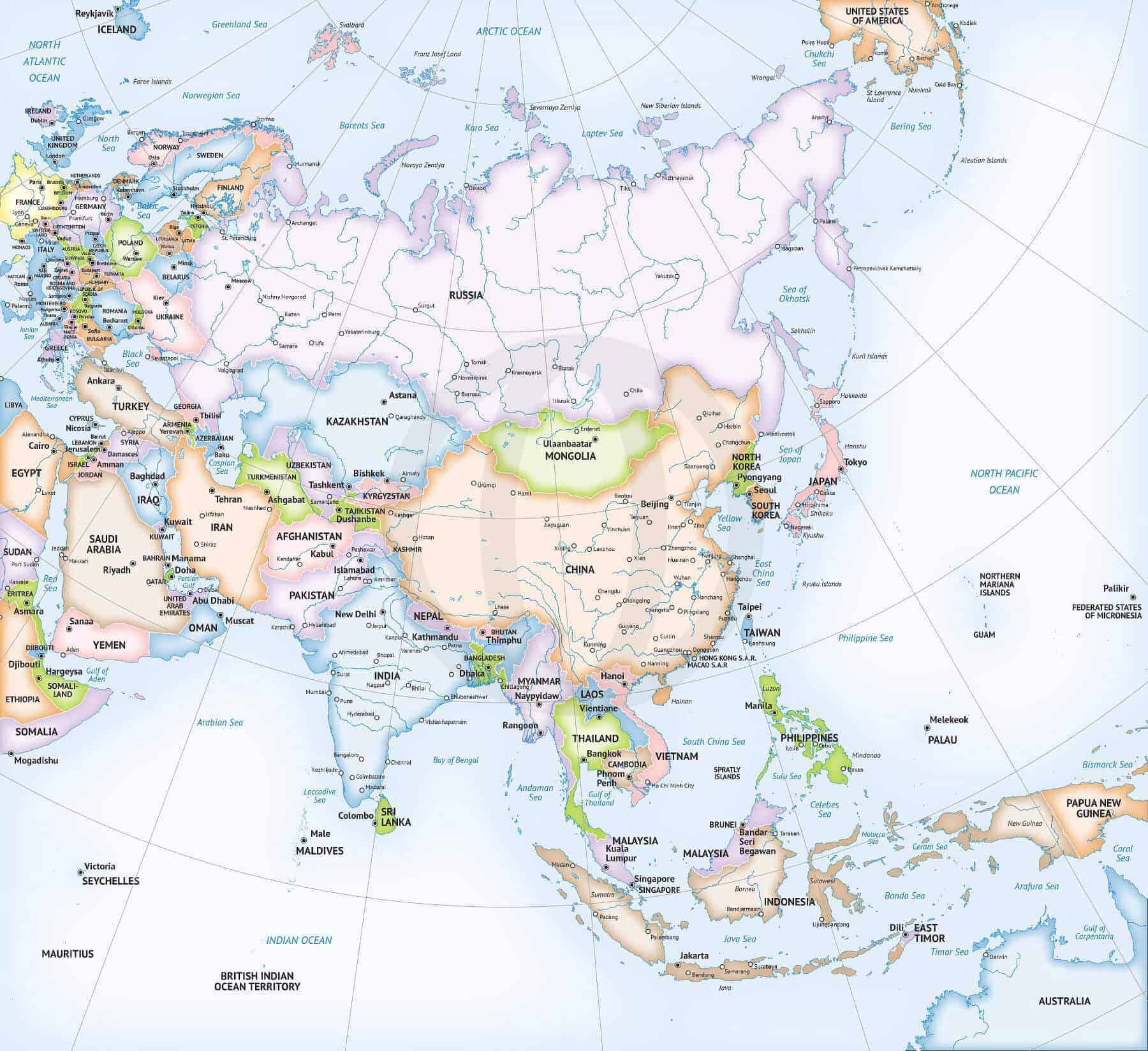 Vector Map Of Asia Continent Political One Stop Map