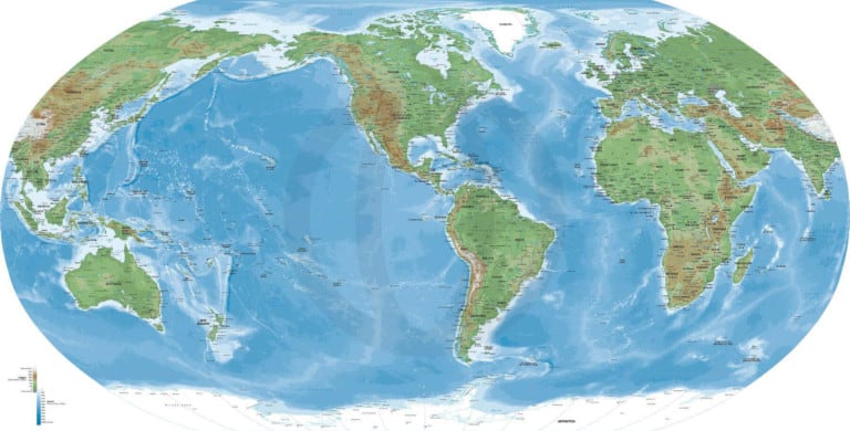 America-centered World Map in Naturalist style