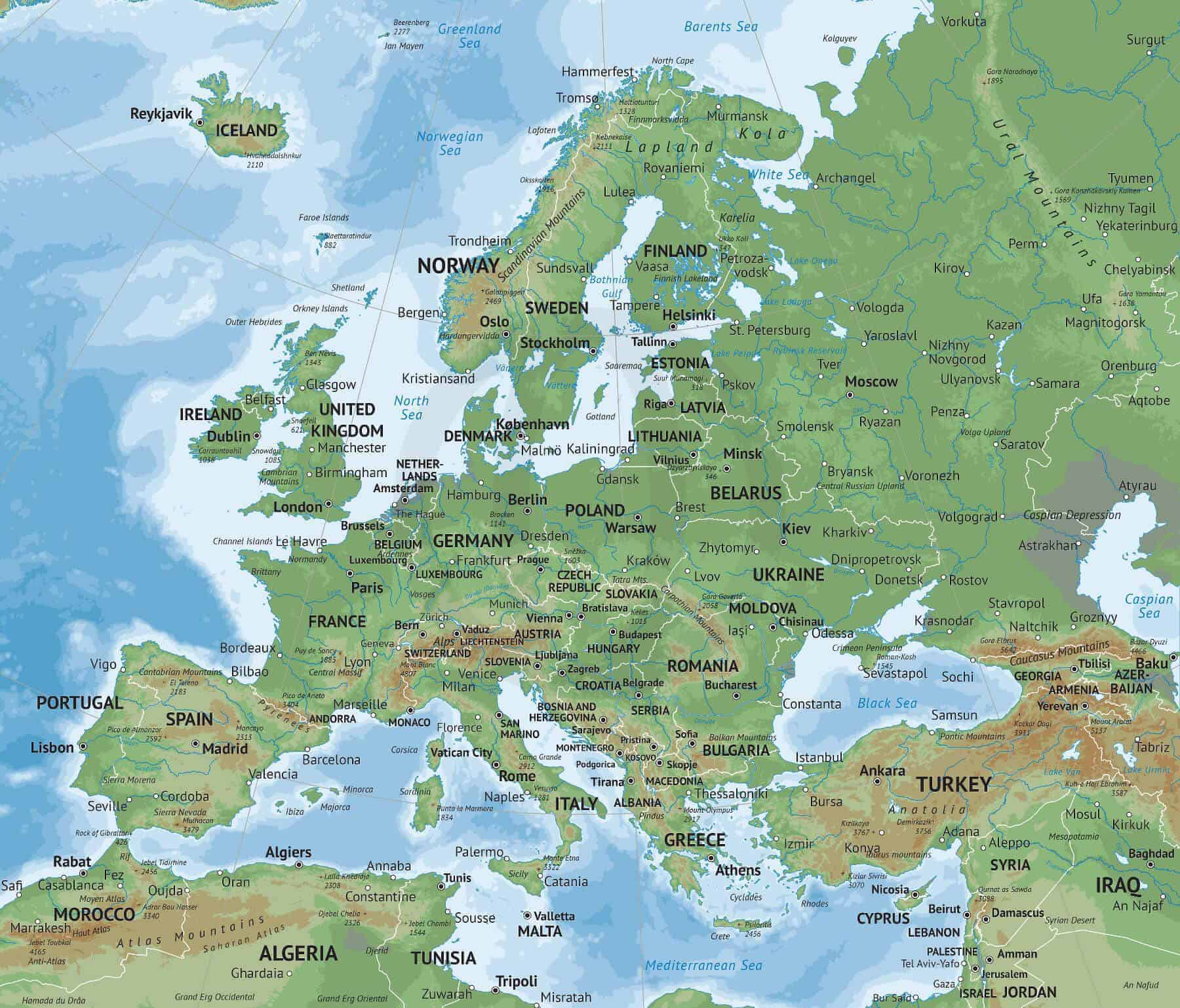 Vector Map Of Europe Continent Physical One Stop Map