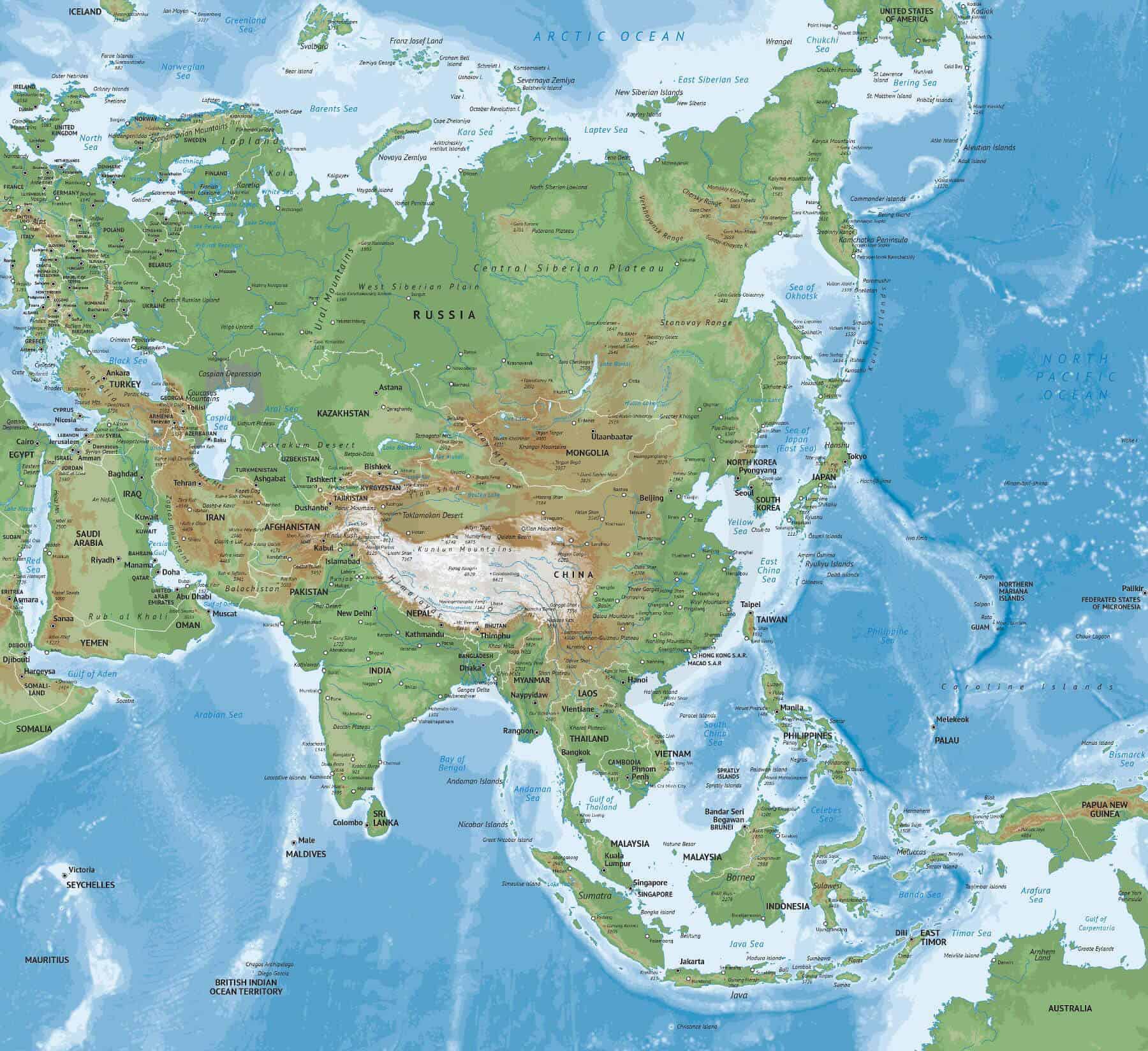 Vector Map Of Asia Continent Physical One Stop Map