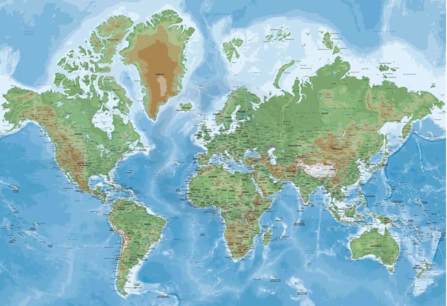 Naturalist World Map, Mercator projection